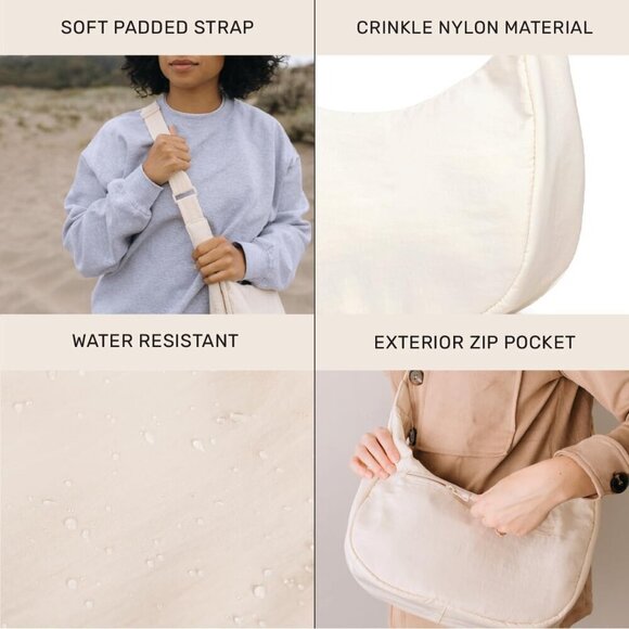 Large Crescent Crossbody Bag Women Leather Water-Resistant Travel Organizer - Picture 3 of 6